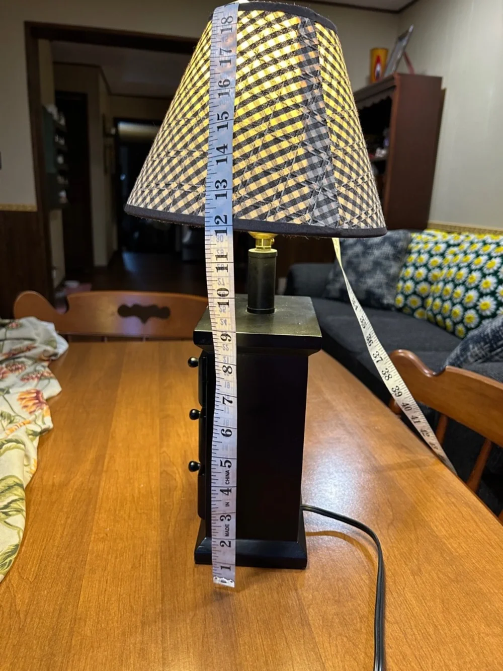 Home Accents Black Three-Drawer Accent Lamp with Checkered Shade - Picture 5 of 6